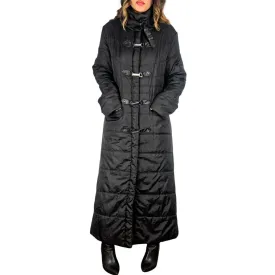 Long Black Buckle-Clasp Puffer Coat (XL)