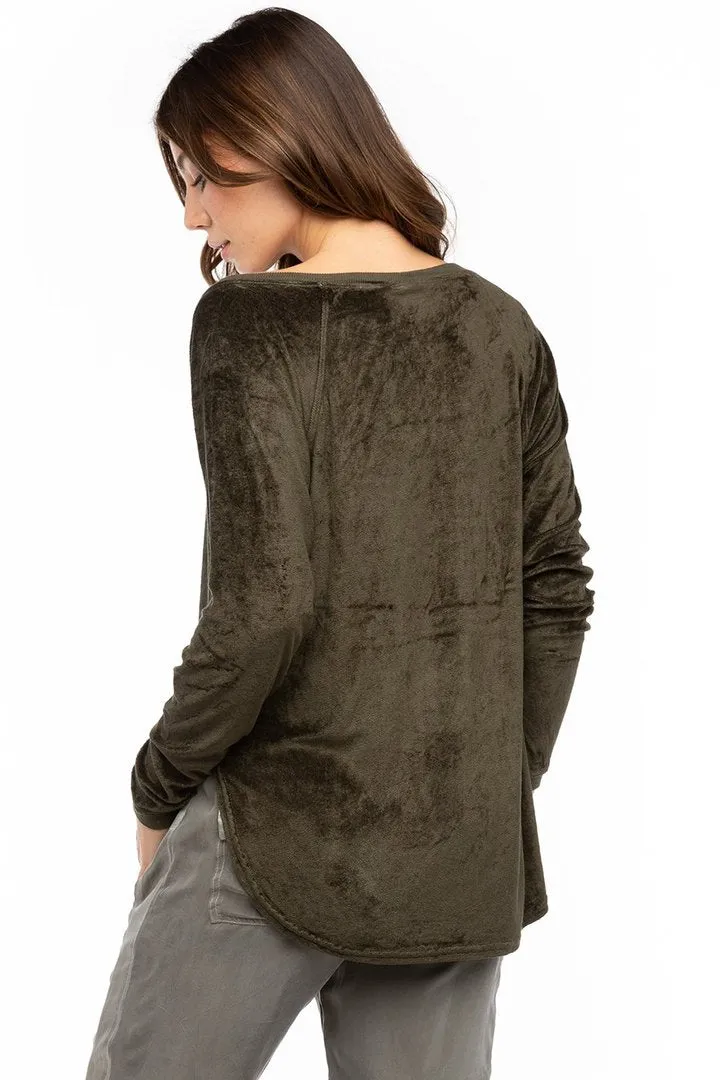 Long Sleeve Velvety Shoulder Slide Raglan Tee