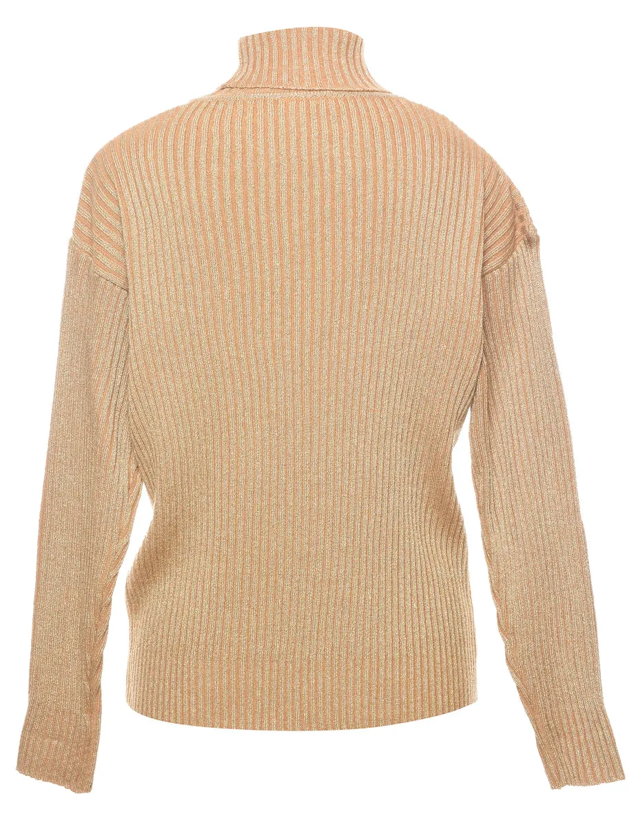 Lurex Thread Pattern Turtleneck Jumper - L