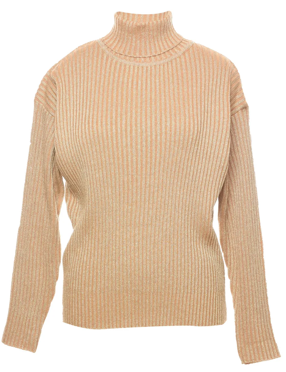 Lurex Thread Pattern Turtleneck Jumper - L