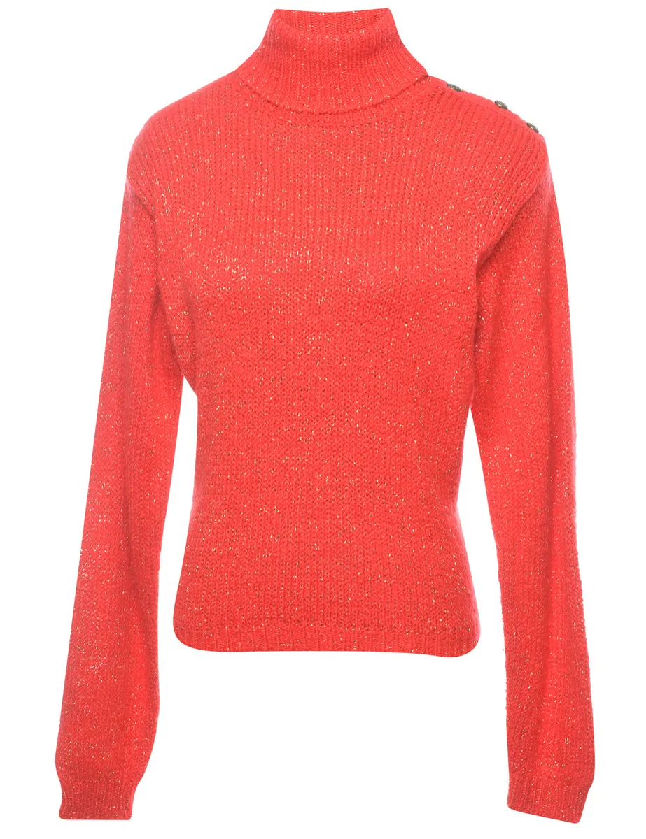 Lurex Thread Pattern Turtleneck Jumper - M