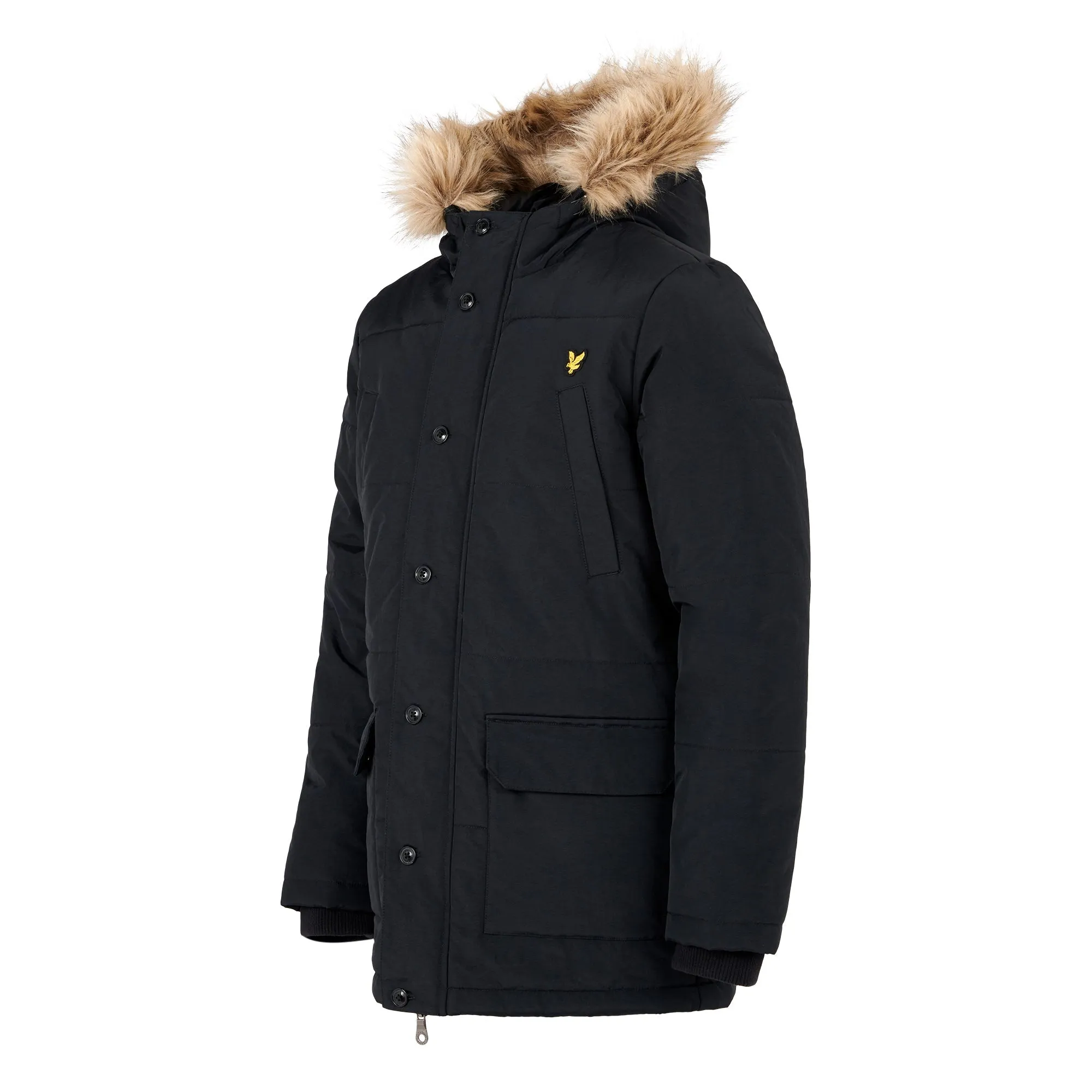 Lyle & Scott Fur Trim Classic Parka Coat Black