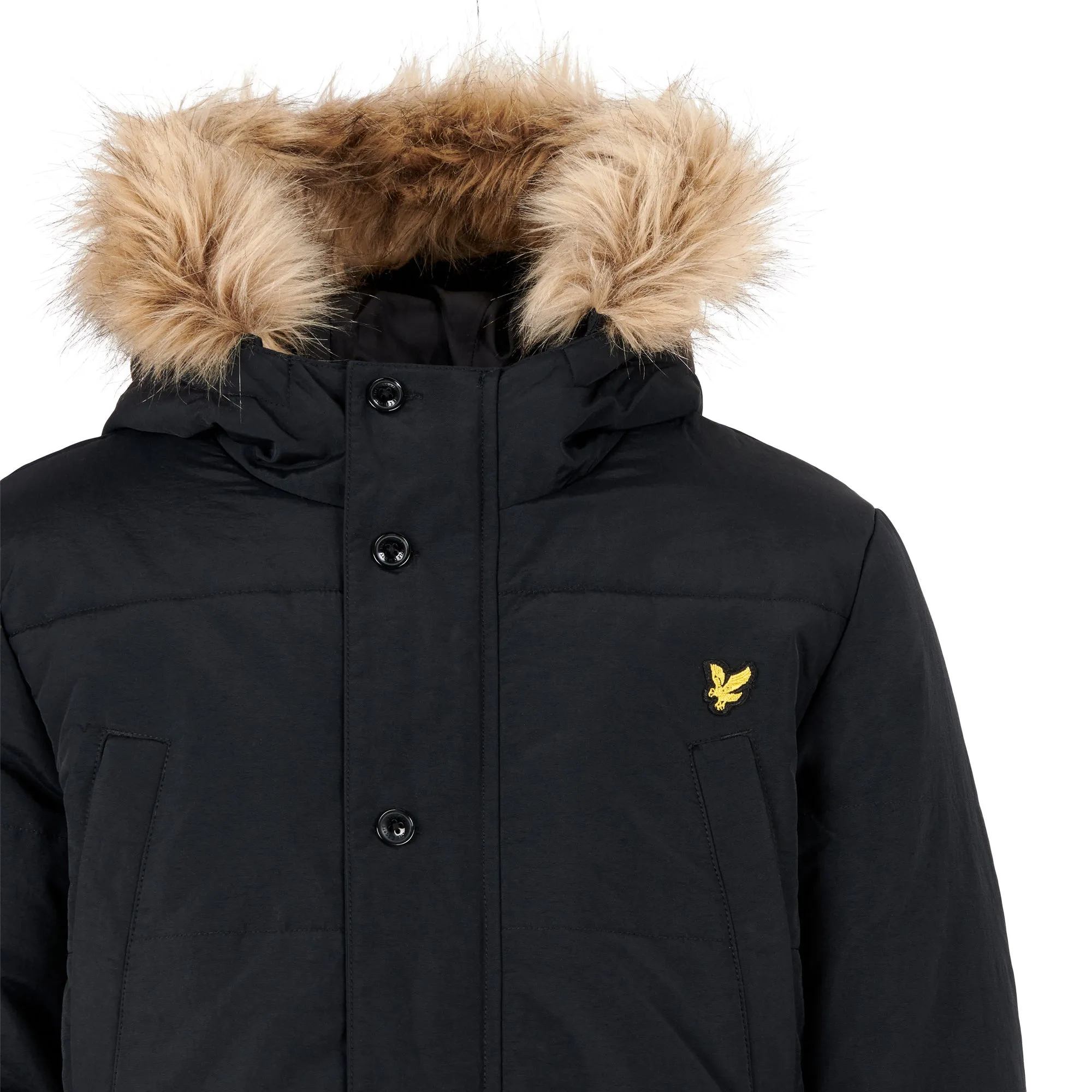 Lyle & Scott Fur Trim Classic Parka Coat Black