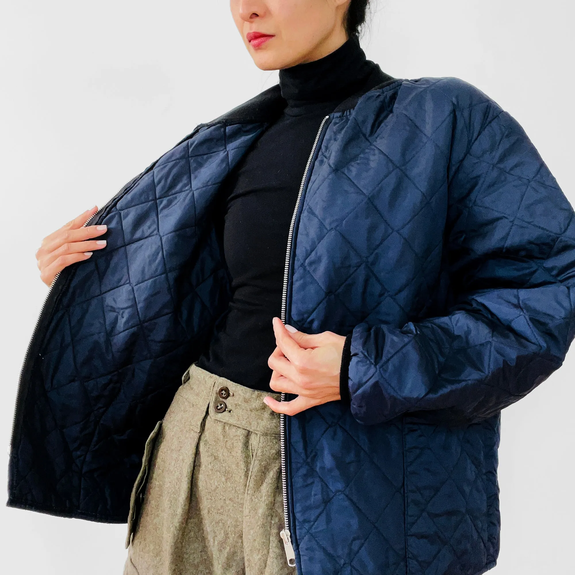 Made in Canada Navy Blue Padded Quilted Zippered Jacket