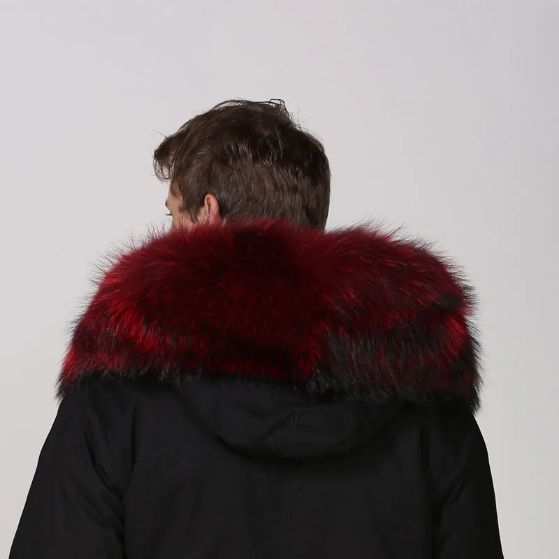 Men's Black Burgundy Fur Convertible Parka