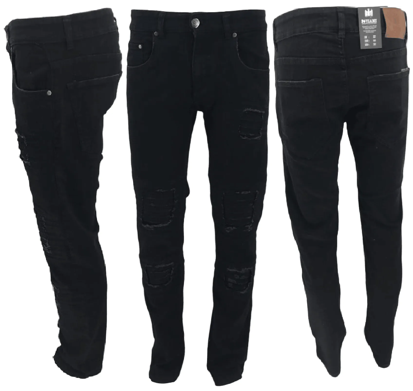 Men's Black Ripped Carrot Fit Jeans Peviani Designer Slim Patchwork Biker Denim Trouser Jeans Pants