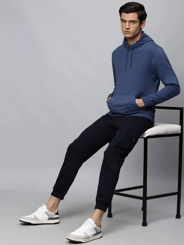 Men's Blue Solid Hooded Hoodie