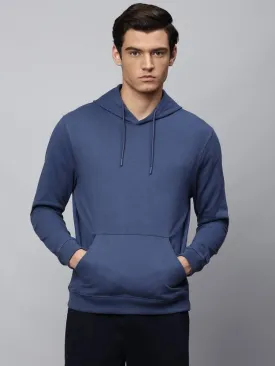 Men's Blue Solid Hooded Hoodie