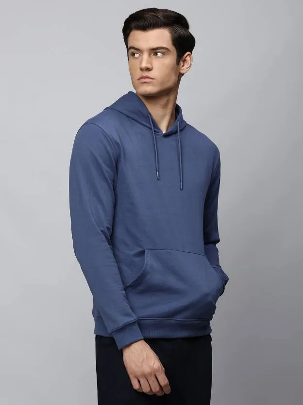 Men's Blue Solid Hooded Hoodie