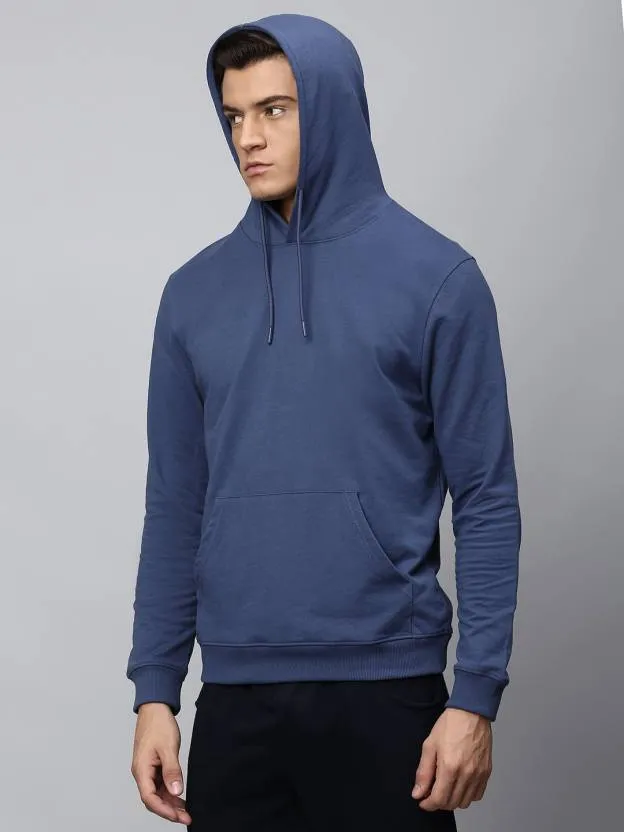 Men's Blue Solid Hooded Hoodie