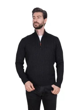 Men's Charcoal Mildura Wool Cable Knit Quarter-Zip Jumper