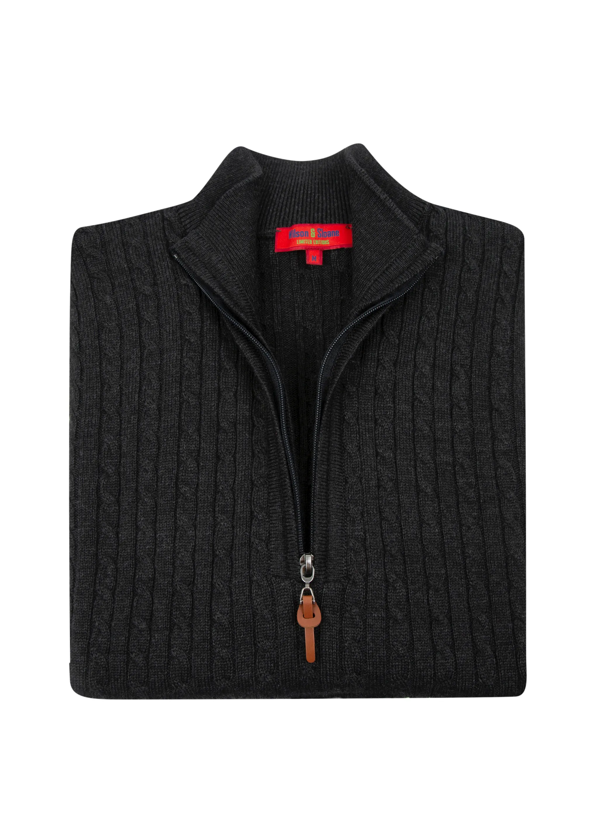 Men's Charcoal Mildura Wool Cable Knit Quarter-Zip Jumper