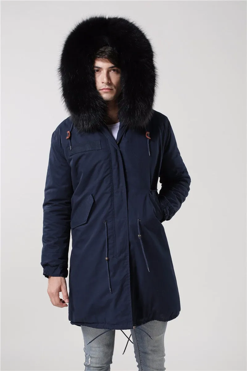 Men's Fur Lined Dark Blue Convertible Parka