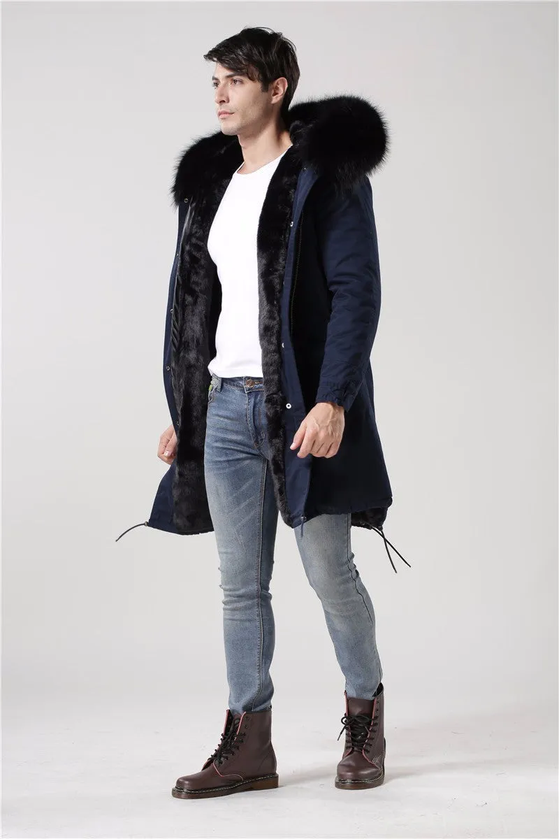 Men's Fur Lined Dark Blue Convertible Parka