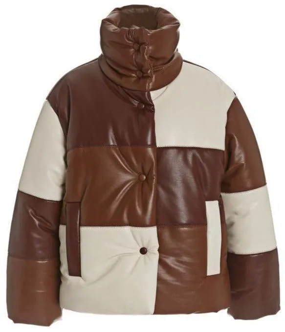 Men's Luxury Style Lamb Brown Leather Puffer Jacket