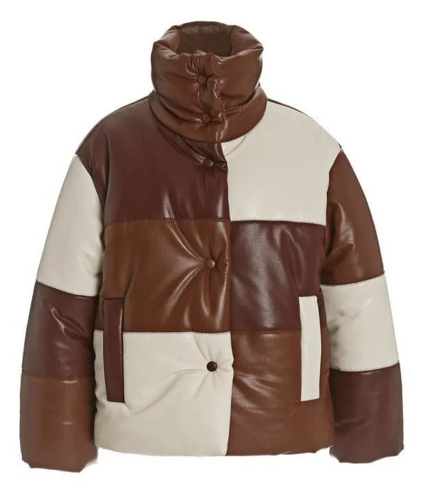 Men's Luxury Style Lamb Brown Leather Puffer Jacket