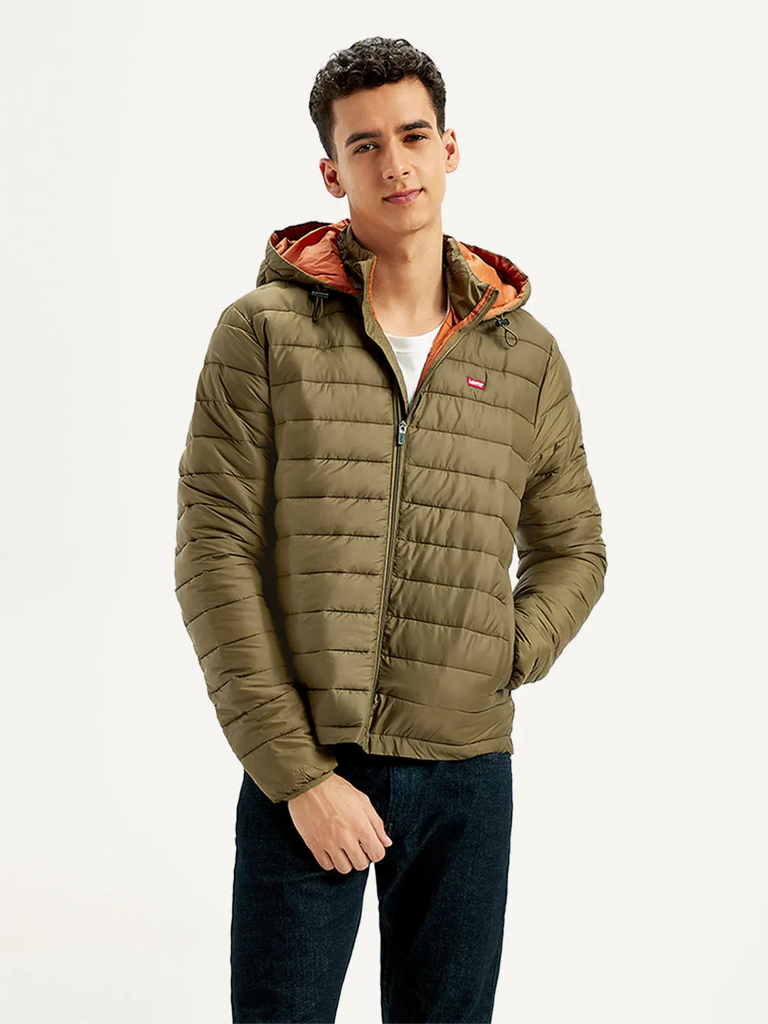 Men's Quilted Brown Hooded Puffer Jacket