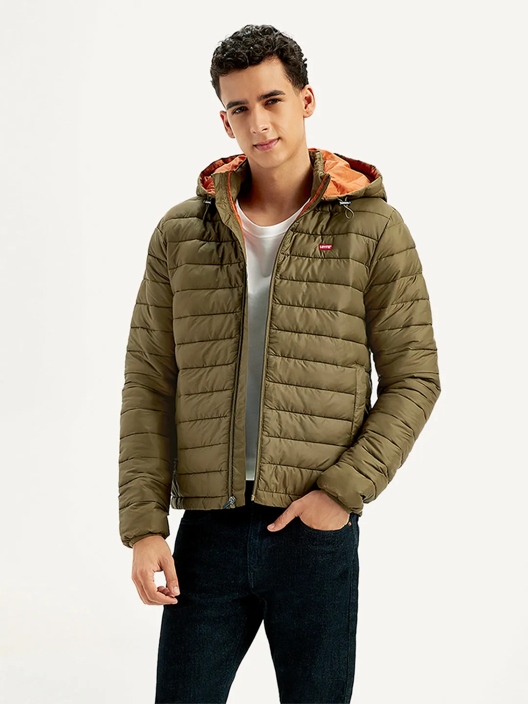 Men's Quilted Brown Hooded Puffer Jacket