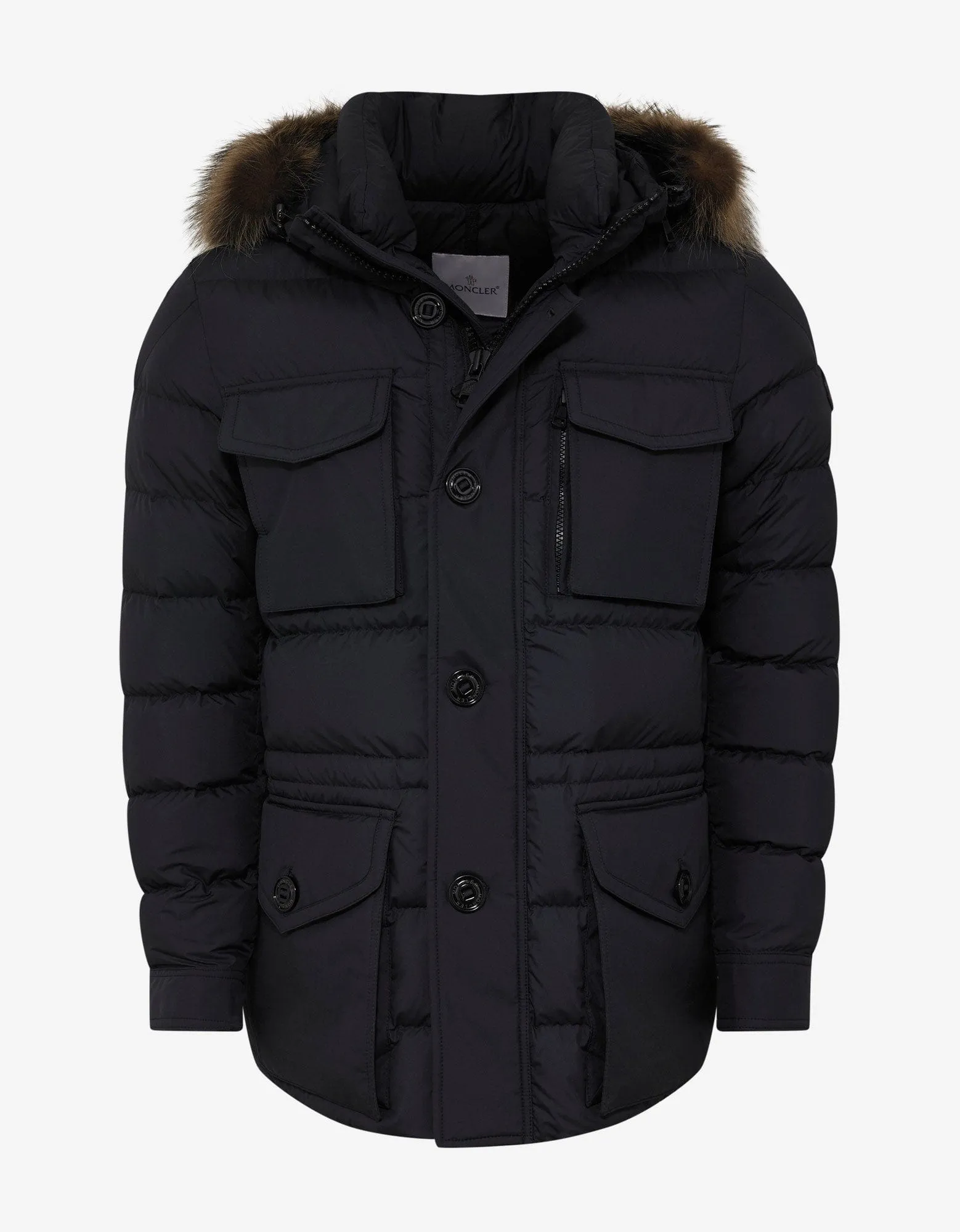 MonclerAugert Navy Blue Fur Trim Down Jacket