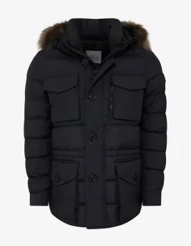 MonclerAugert Navy Blue Fur Trim Down Jacket