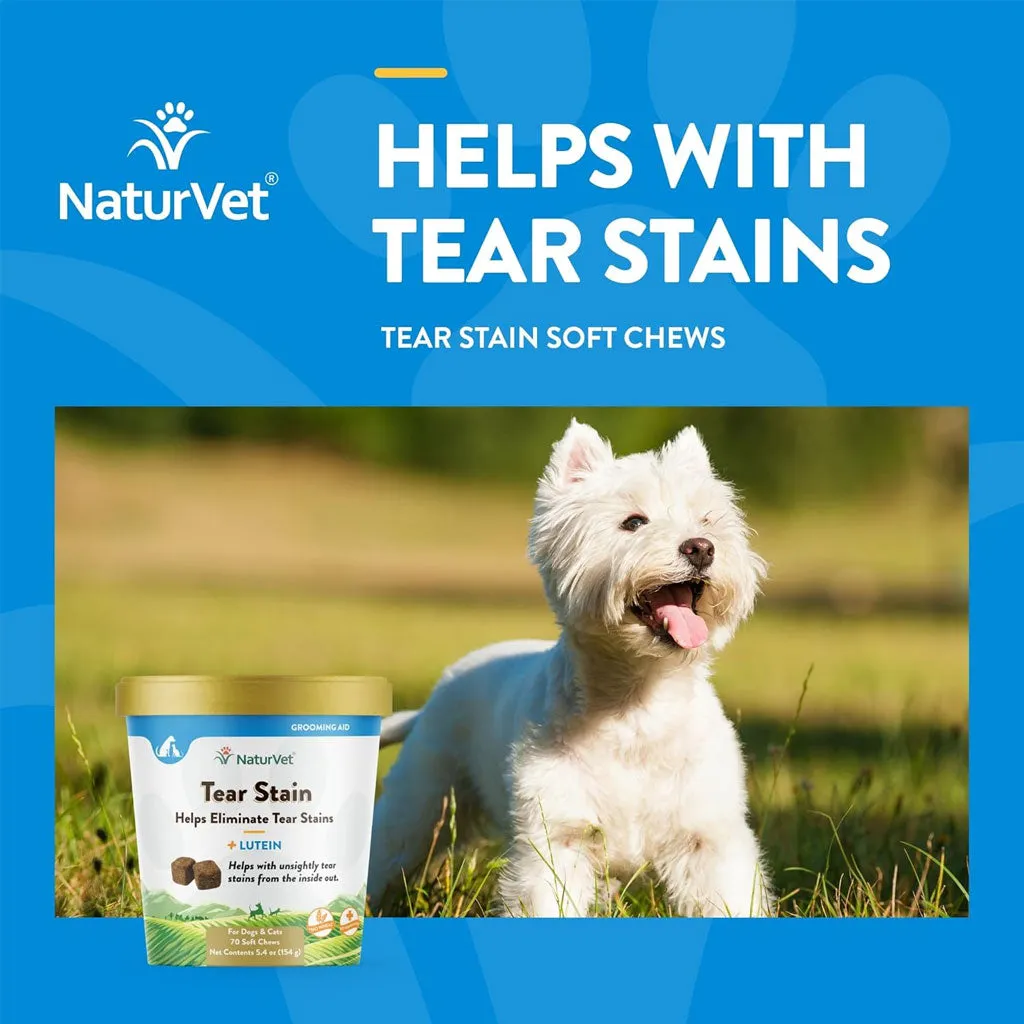 NaturVet Tear Stain Supplement Soft Chews with Lutein for Dogs & Cats, 70 count