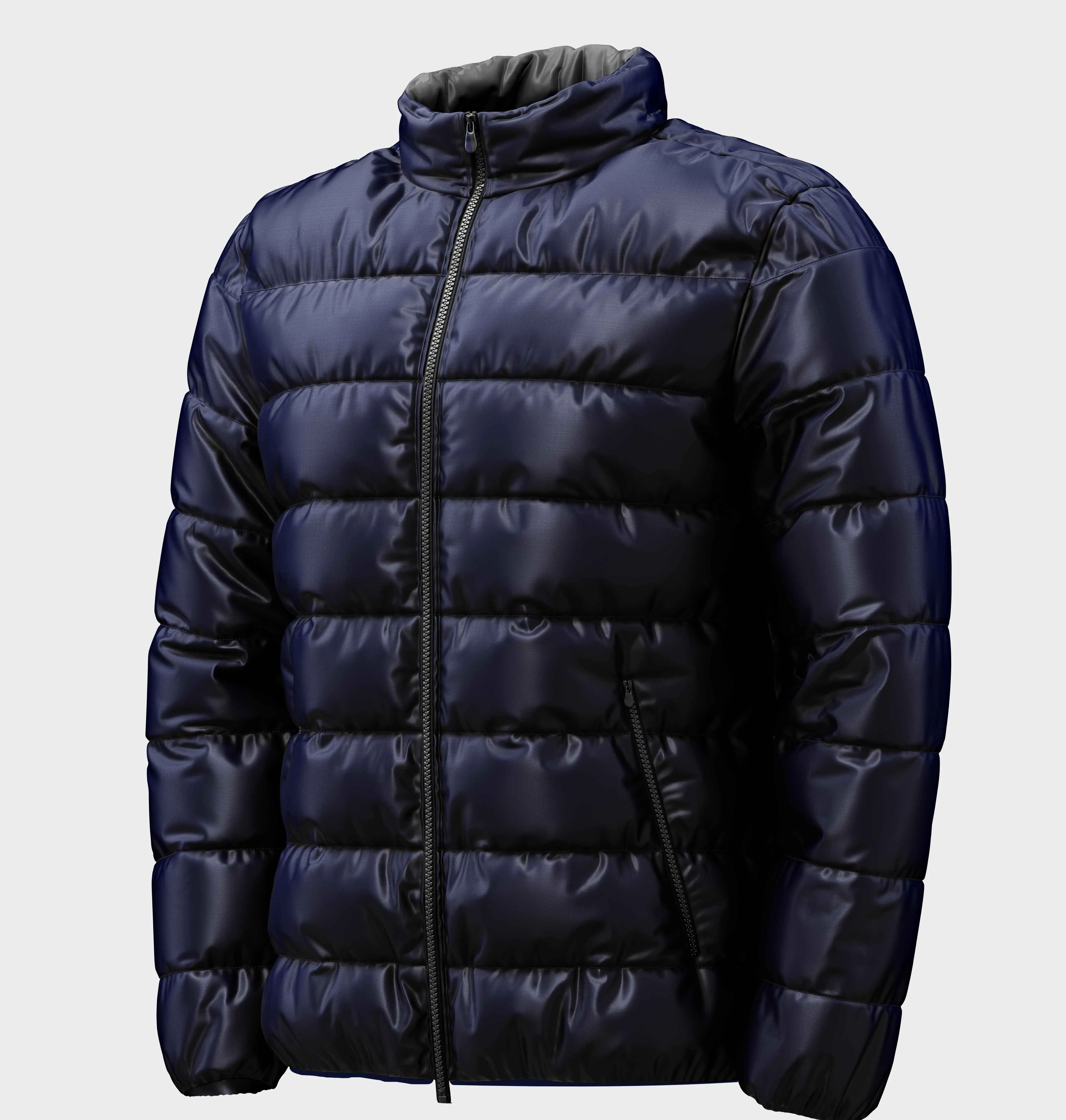 Navy Blue Reversible Puffer Plus Size Jacket