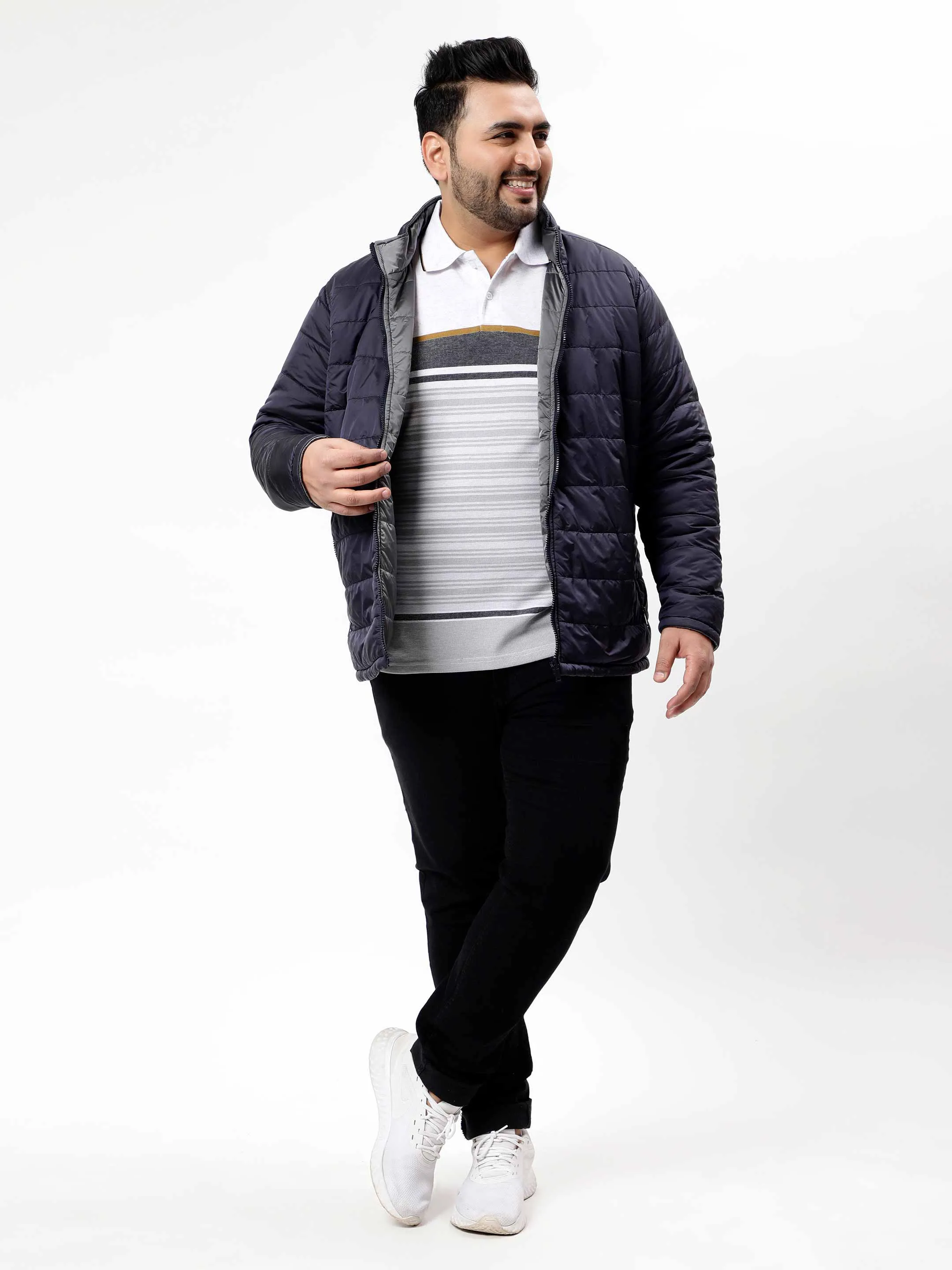 Navy Blue Reversible Puffer Plus Size Jacket