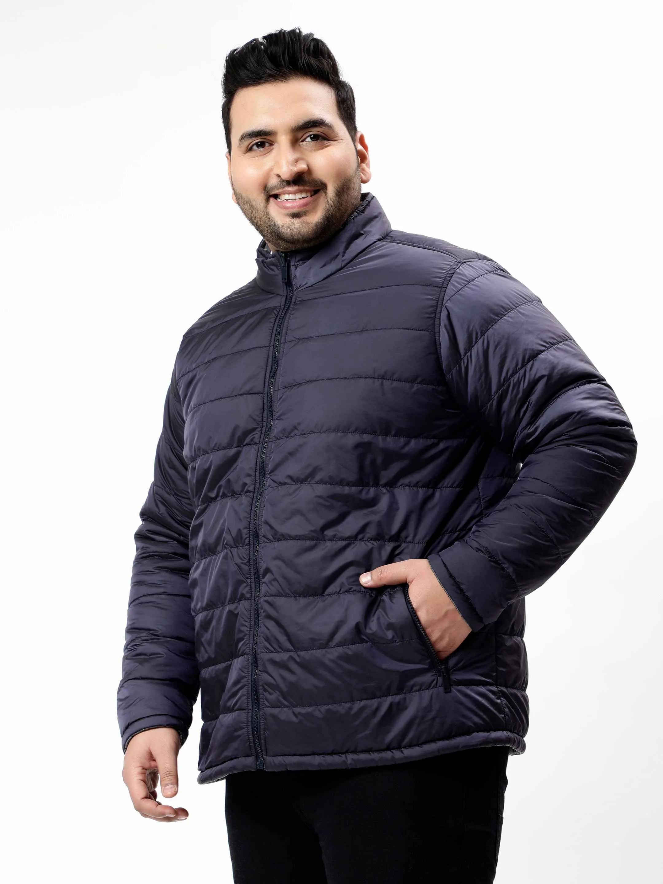 Navy Blue Reversible Puffer Plus Size Jacket