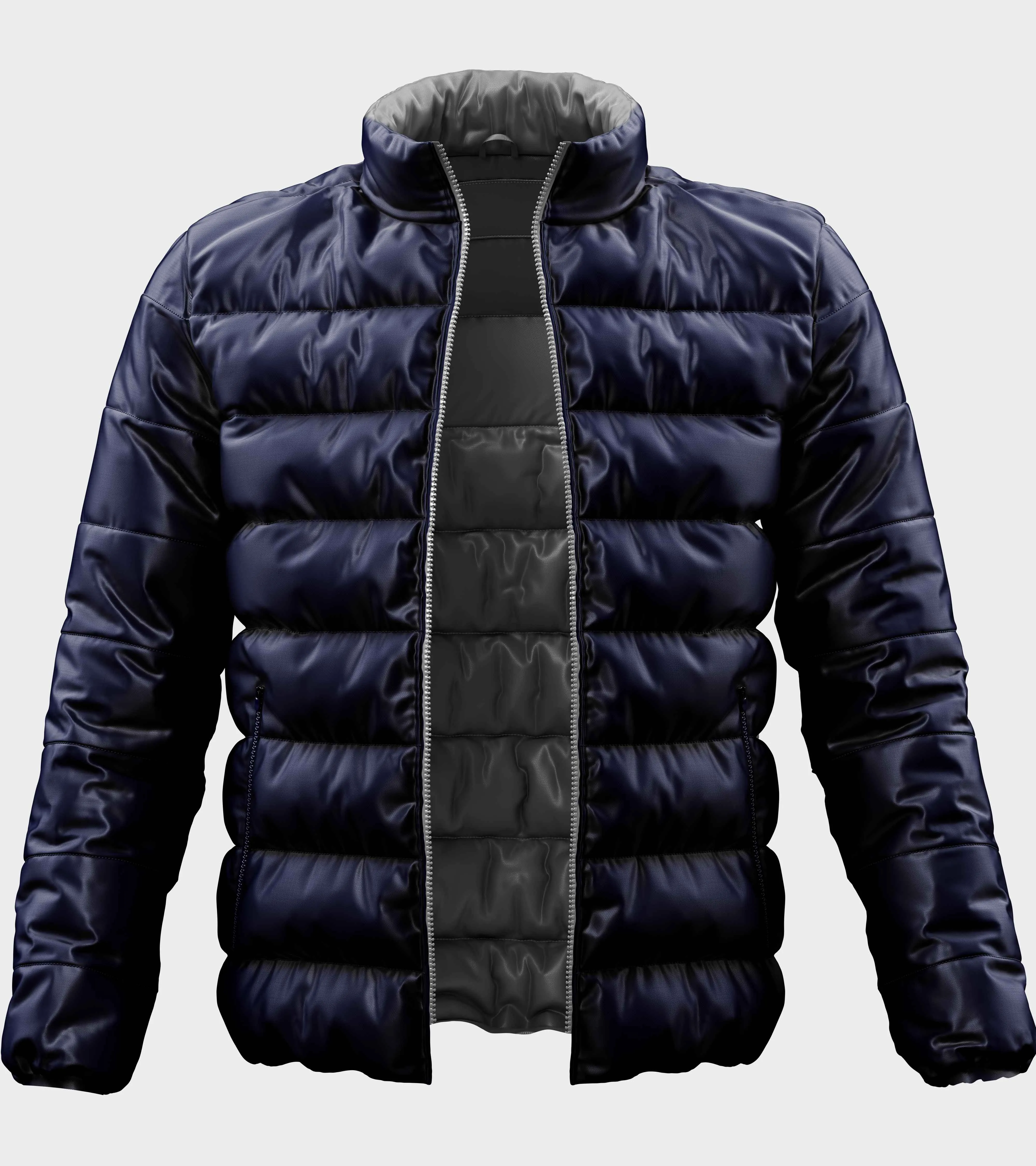 Navy Blue Reversible Puffer Plus Size Jacket