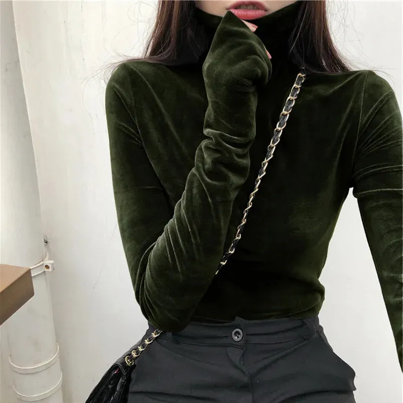 New Women Long Sleeve turtleneck velvety Top