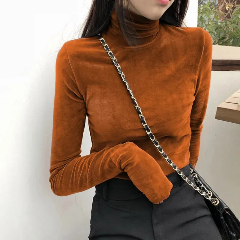 New Women Long Sleeve turtleneck velvety Top