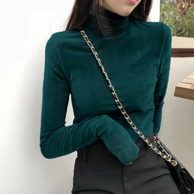 New Women Long Sleeve turtleneck velvety Top