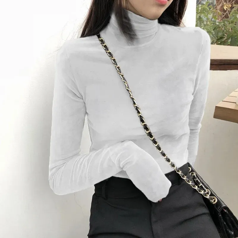 New Women Long Sleeve turtleneck velvety Top