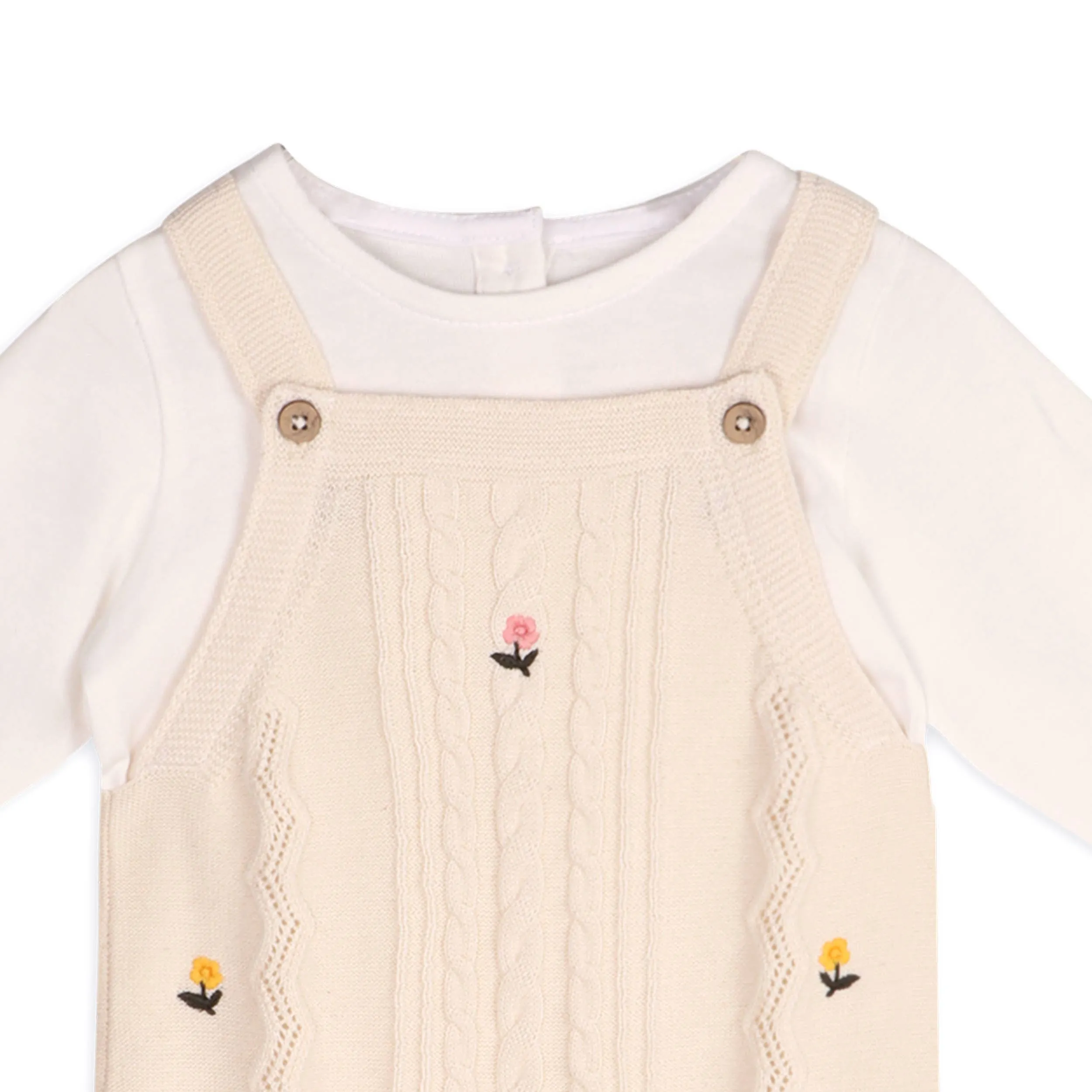 Organic Mini Flowers Cable Knit Baby Overall & Bodysuit