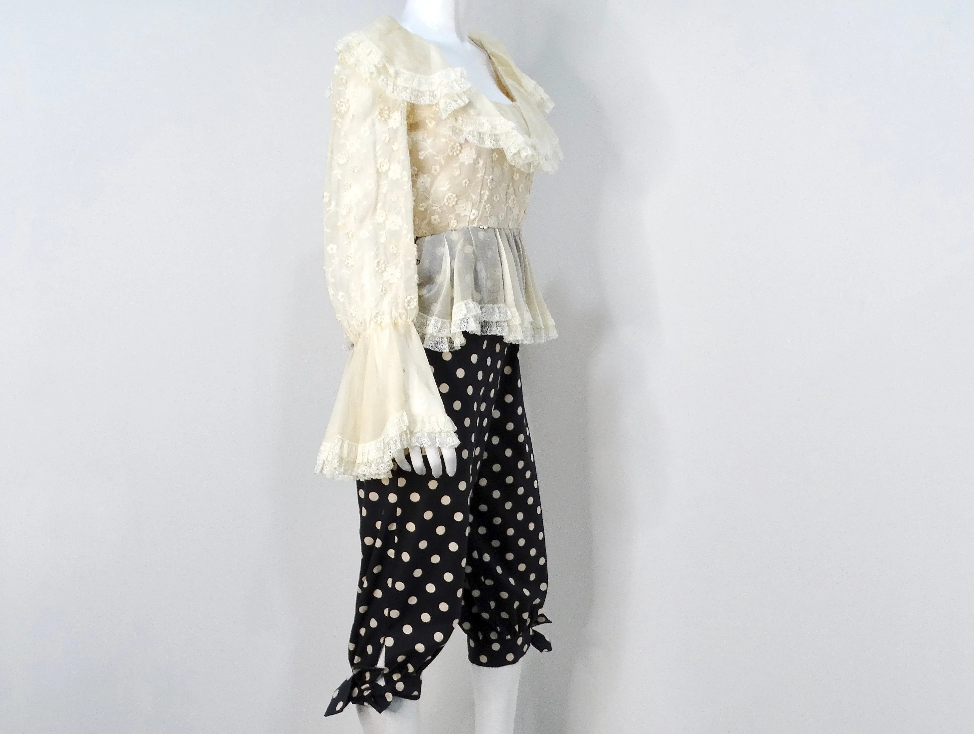 Oscar De La Renta 1980s Sheer Lace and Polka Dot Jumpsuit