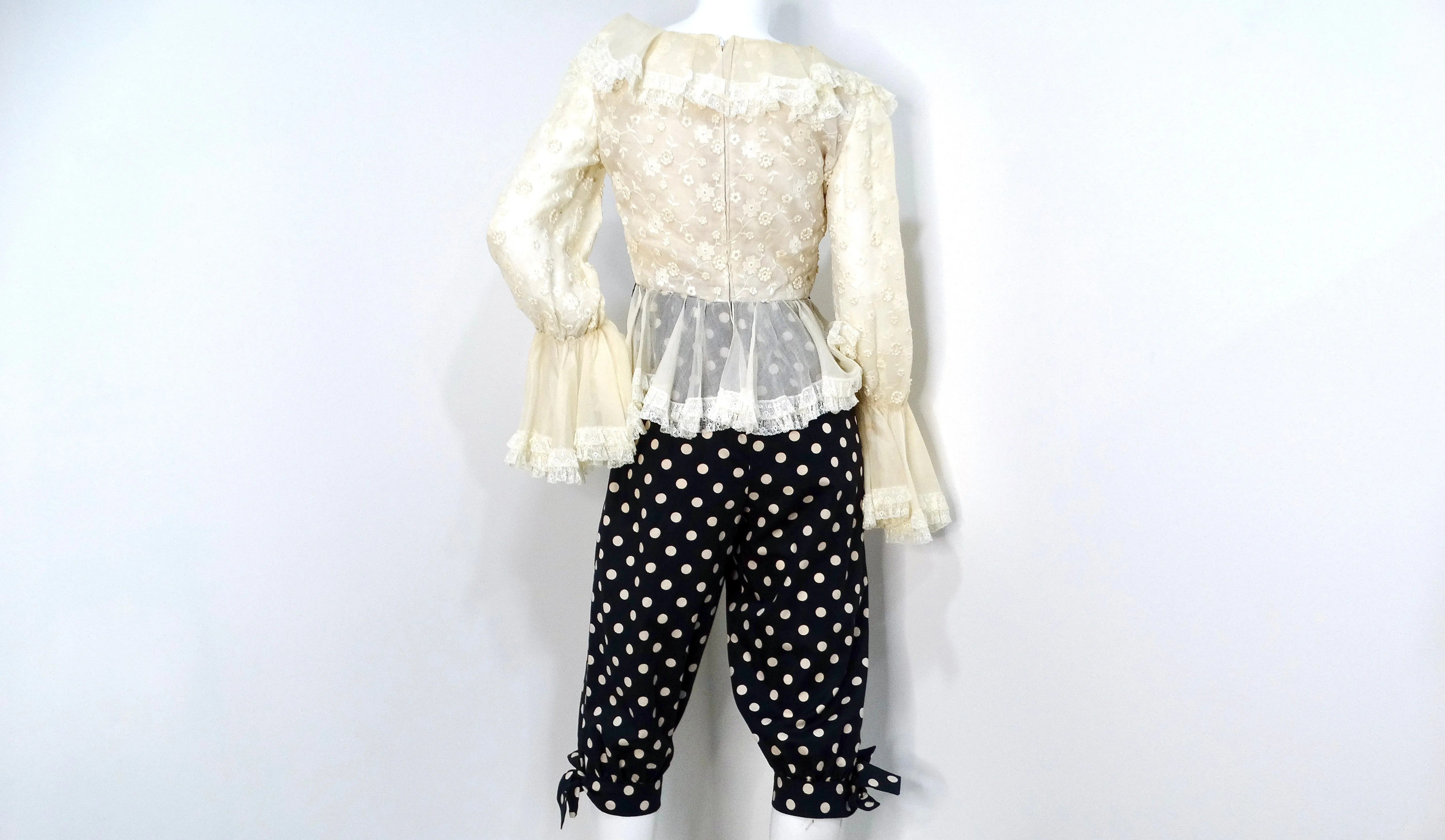 Oscar De La Renta 1980s Sheer Lace and Polka Dot Jumpsuit