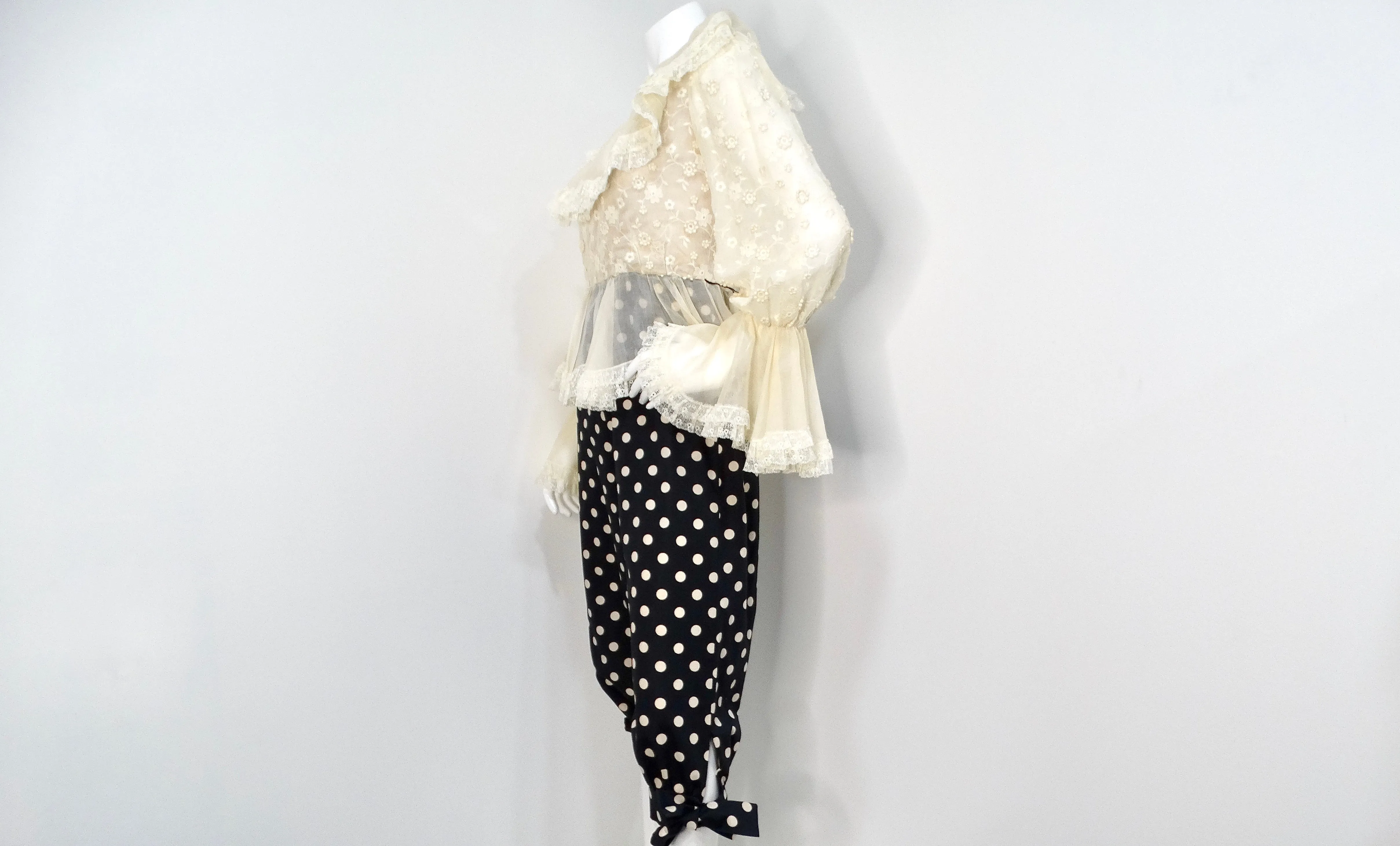 Oscar De La Renta 1980s Sheer Lace and Polka Dot Jumpsuit