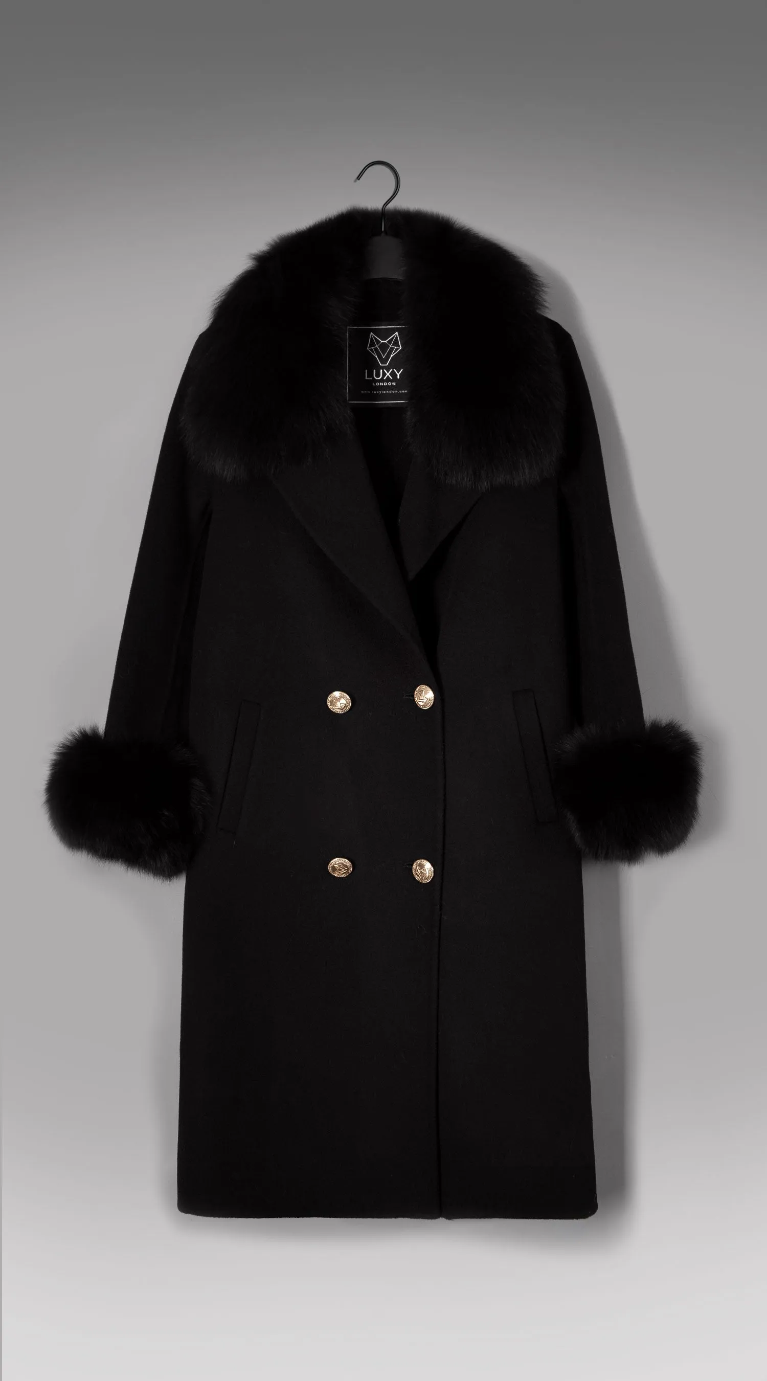 OUTLET Cashmere & Fox Fur Belted Coat - Black