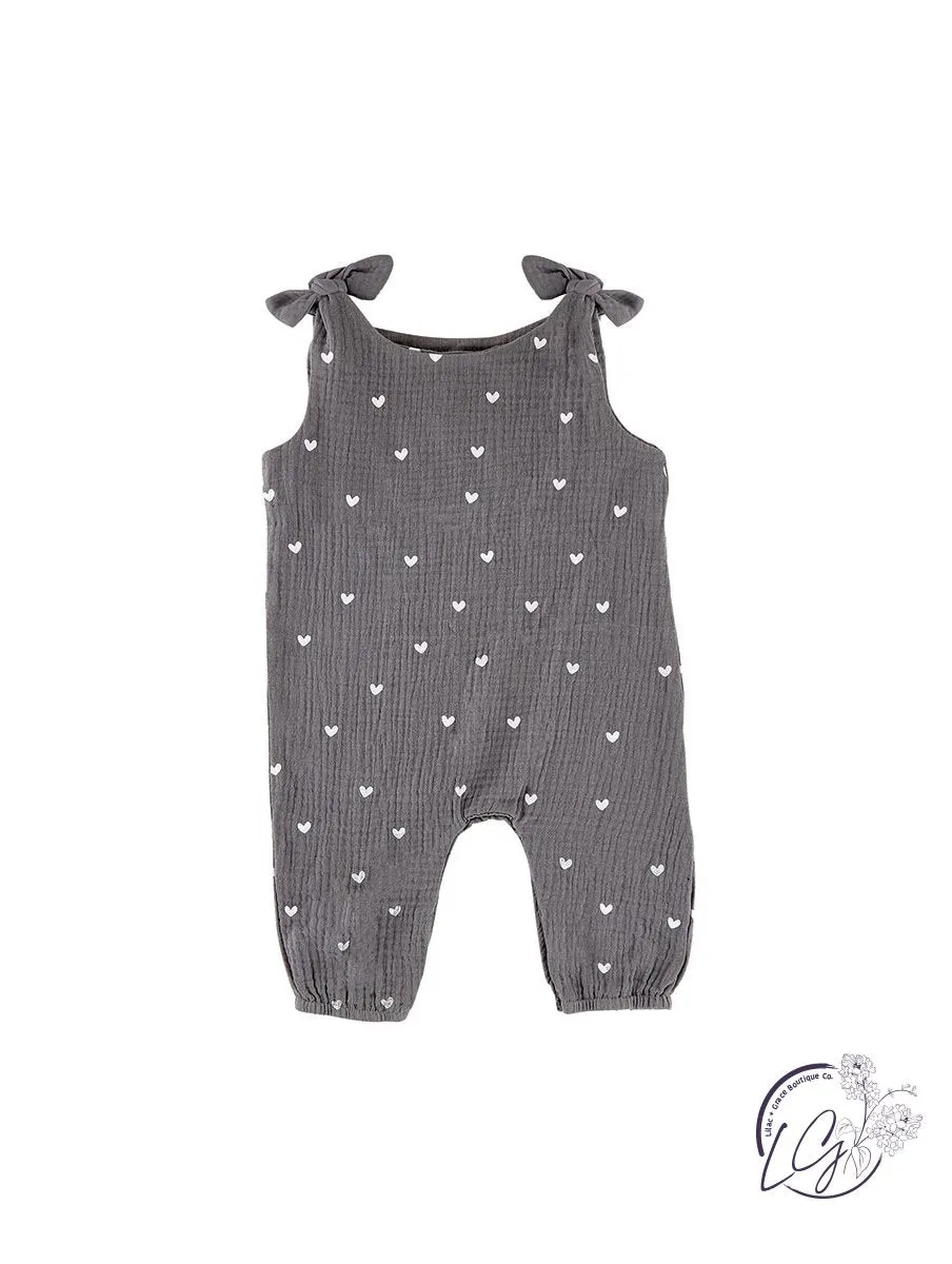 Overall Tie Romper - Hearts