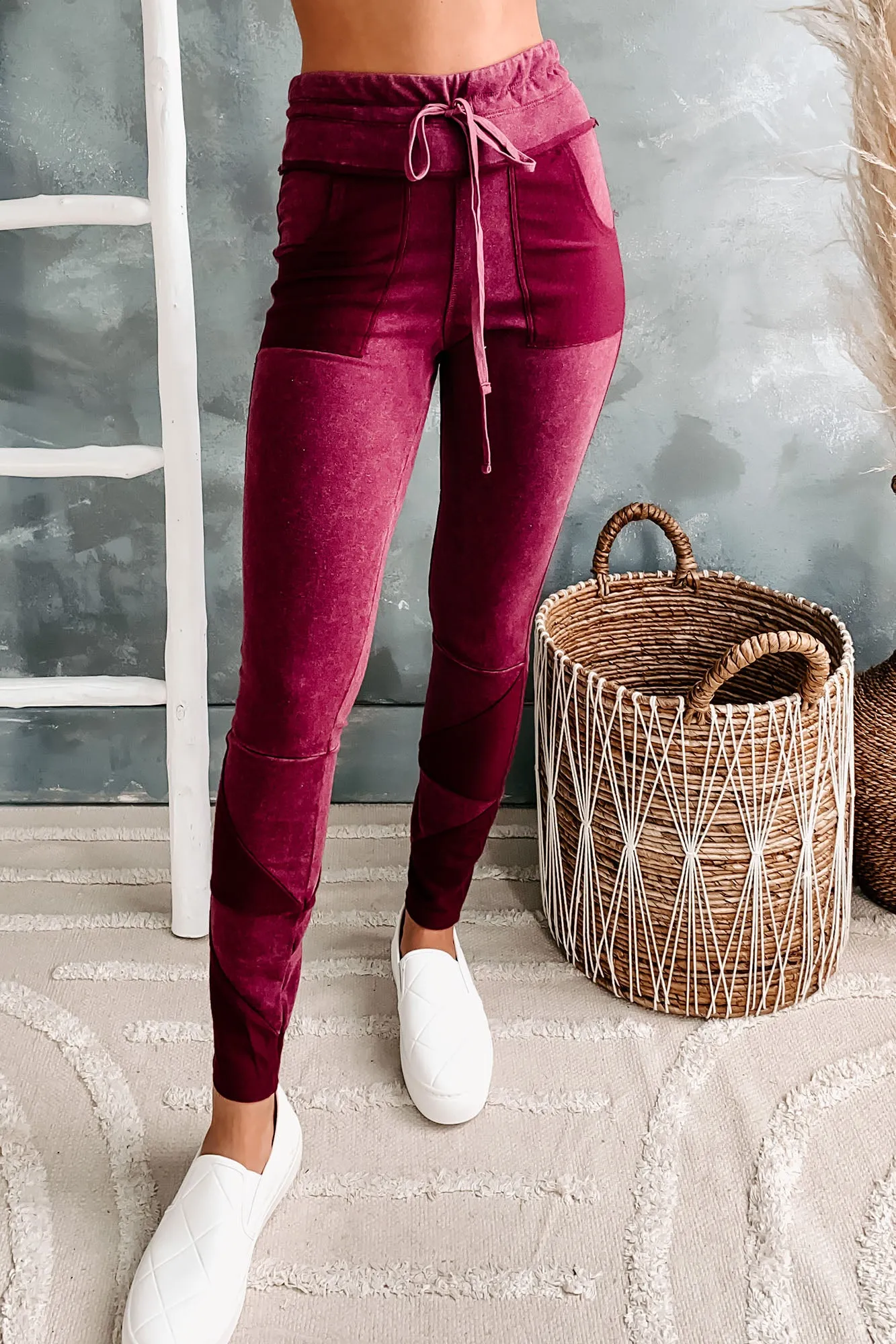 Patchwork Cuite High Rise Joggers (Burgundy)