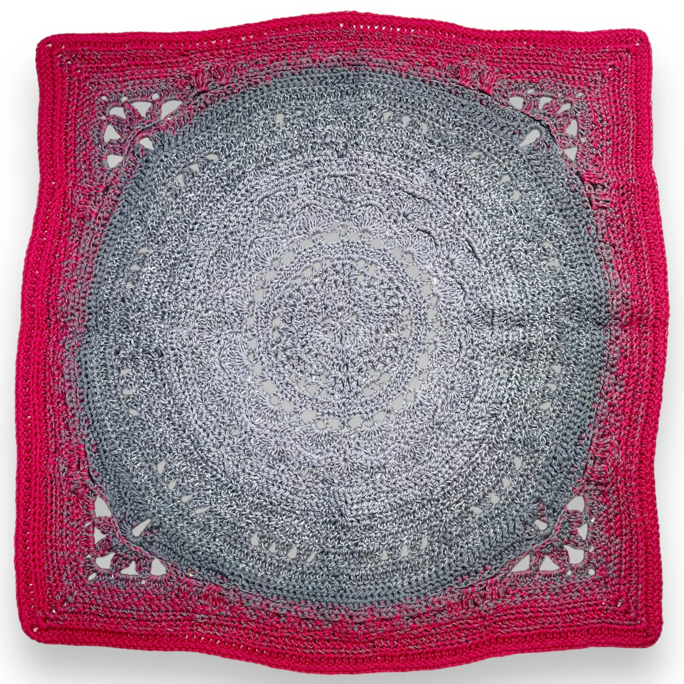 Pink   Gray Crochet Square Mandala