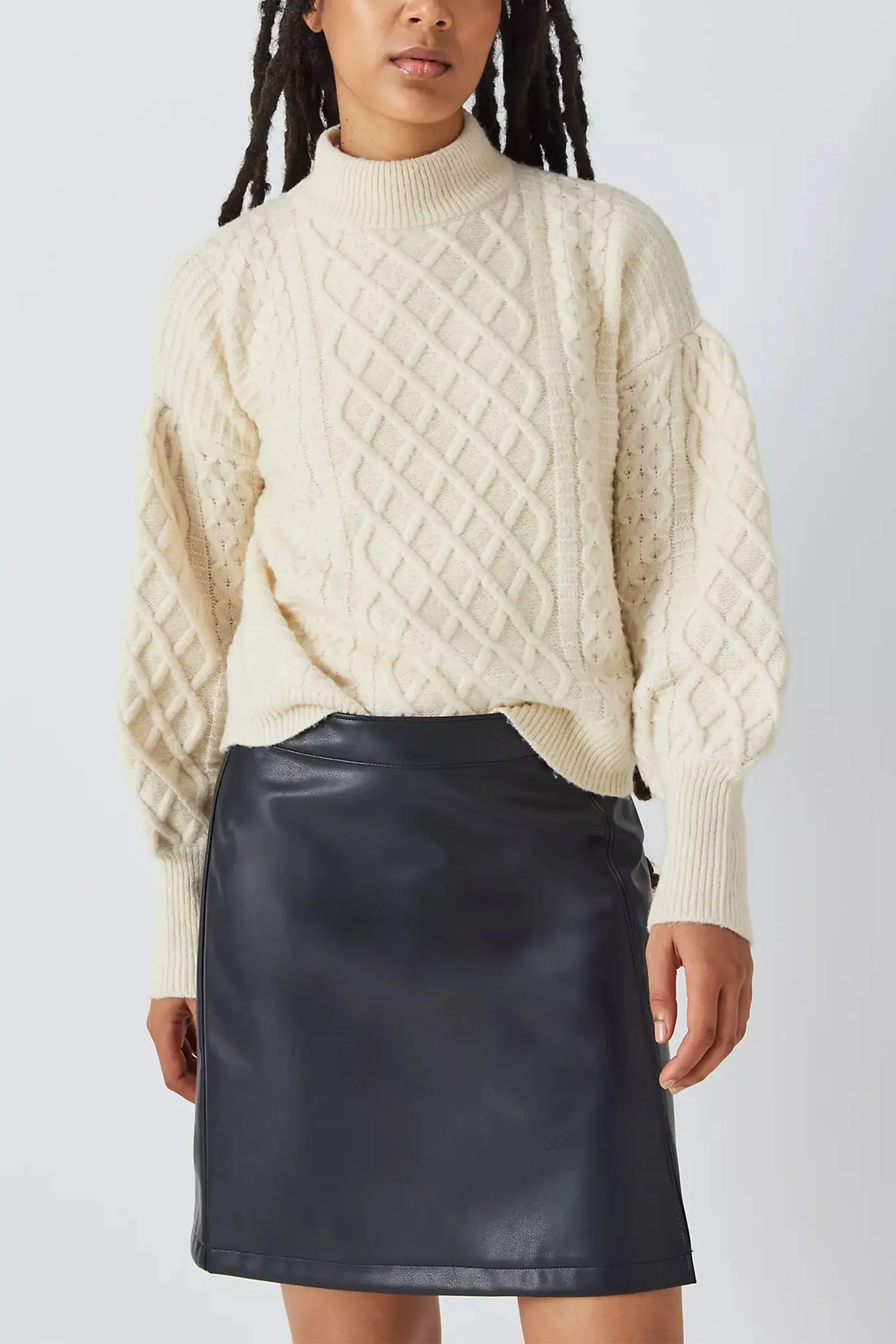 Plain Cable Knit Turtleneck Jumper, Ivory