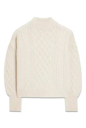 Plain Cable Knit Turtleneck Jumper, Ivory