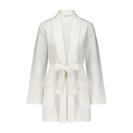 Polkadot QUILTED SMOKING JACKET /SHORT ROBE White Soft Cotton