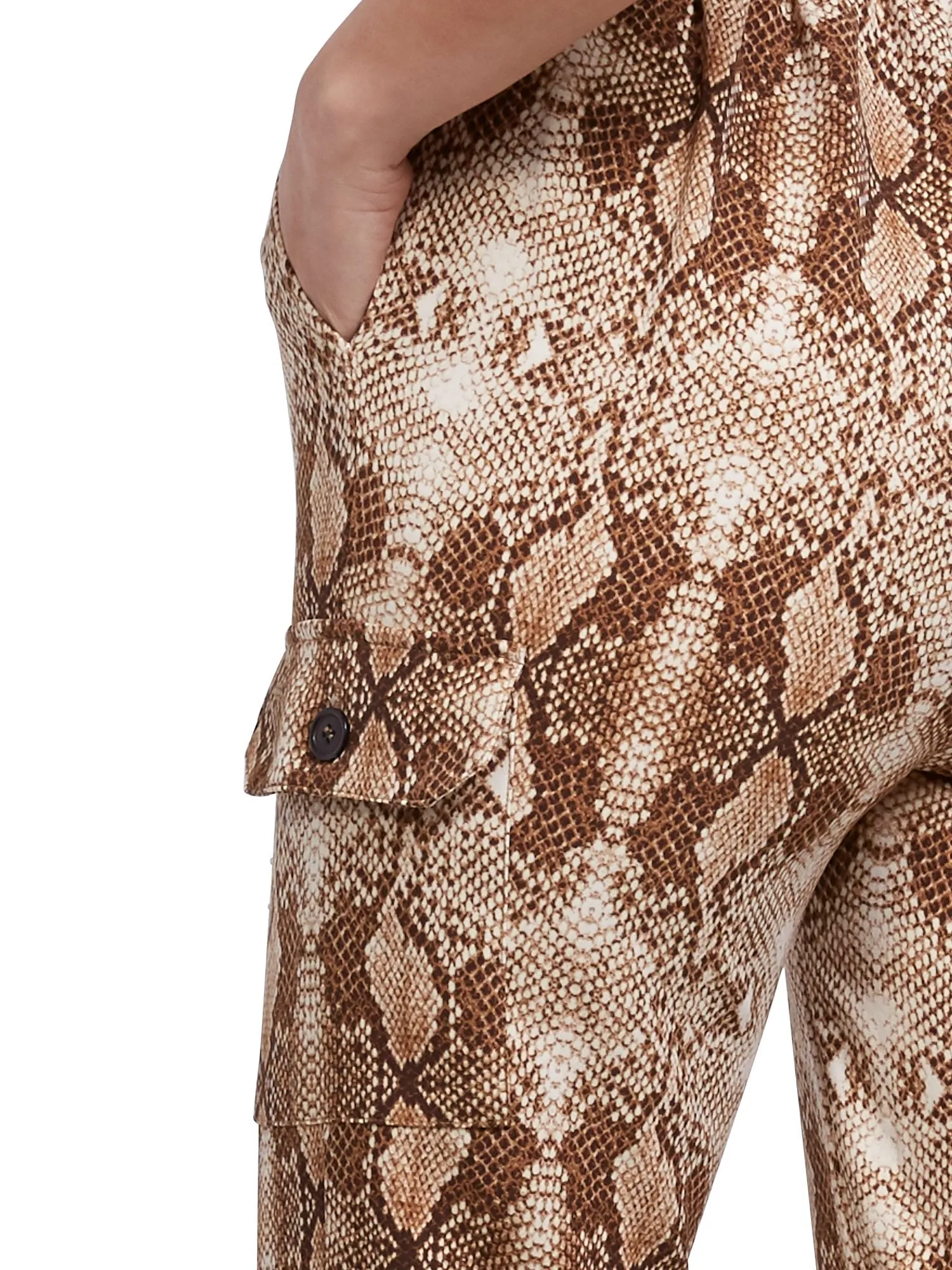 Puff-Sleeve Cargo Jumpsuit - Snake Print