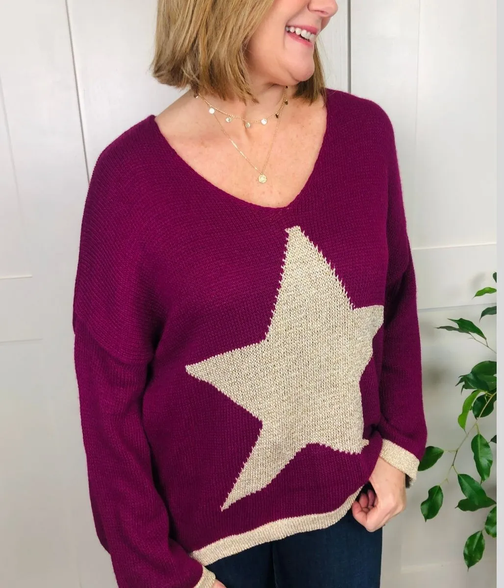 Purple Metallic Star Jumper