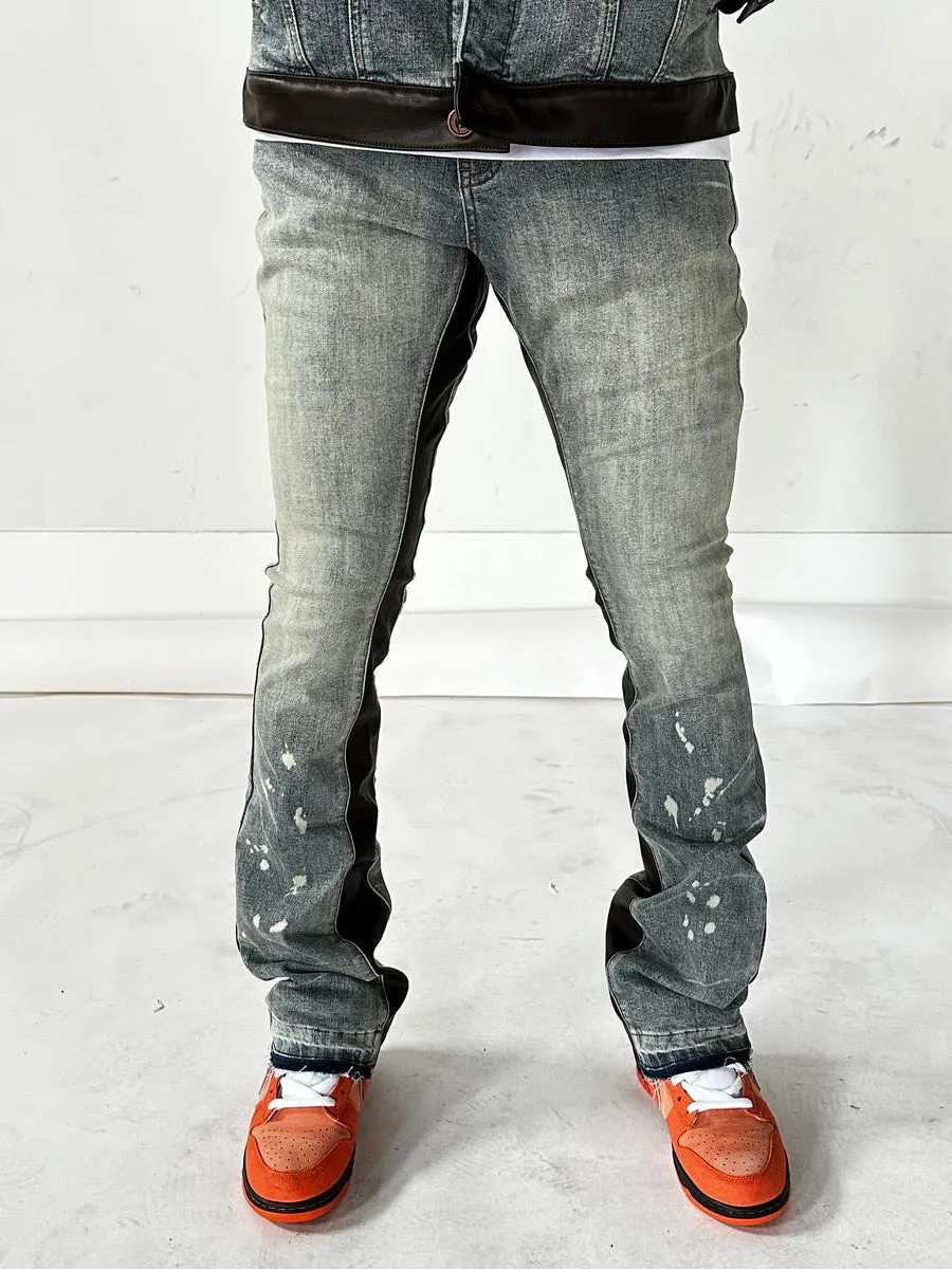 Qualified Denim LIGHT WASH STACK JEAN (LIGHT WASH/BROWN PU)