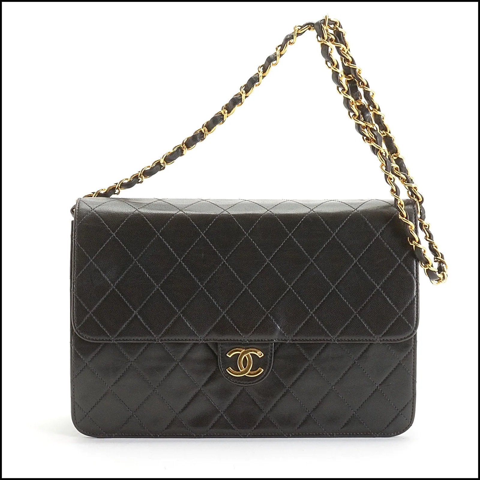 RDC14087 Authentic CHANEL Vintage '94-'96 Black Quilted Lambskin Single Flap Bag