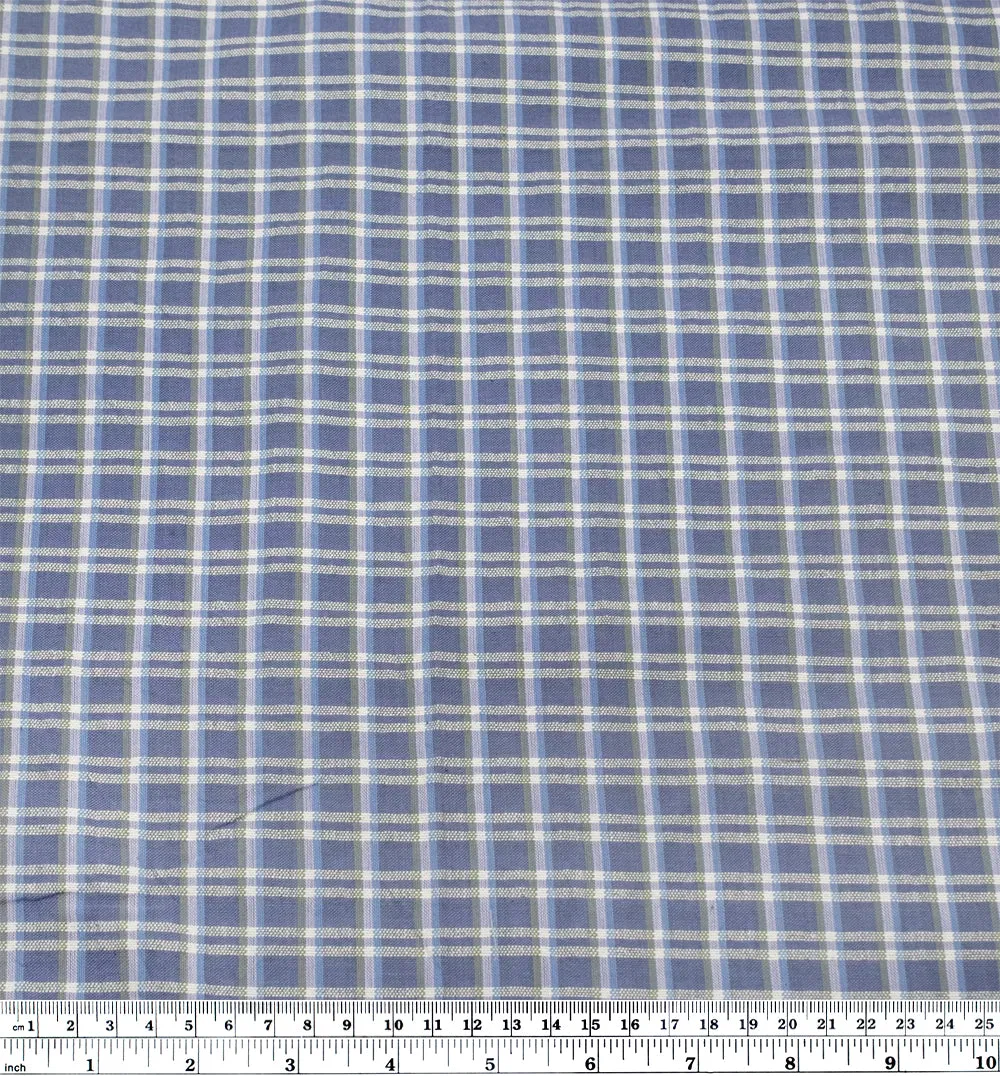 Remnant - 1.1m - Mini Plaid Handwoven Cotton - Periwinkle/White