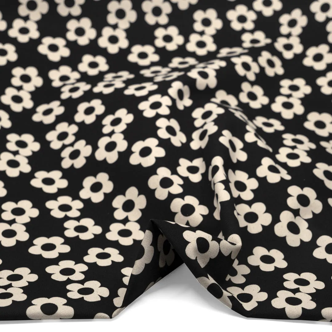 Remnant - 1.3m - Buttercup Printed Cotton Twill - Black *FLAWED*